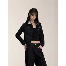 美ラインのデニムジャケット【春用・チェック柄・スタンドカラー・女性用】