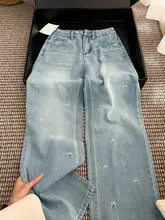 浅い青の天絲デニムパンツ【夏用・薄手・デザイン性・ゆったりした梨型体型にフィット・アイスシルク・ワイドレッグ】