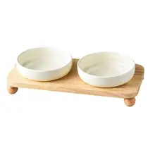 猫用陶器食器セット【防打翻・ペット用・飲水と食事用・首を守るデザイン】