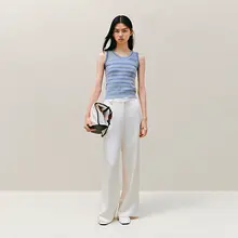INSPIRE&STORIES ストレッチニットタンクトップ【春夏用・ブルーストライプデザイン・内着・外着可】