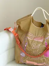日本製刺繍タッセル付きキャンバスバッグ エコバッグ