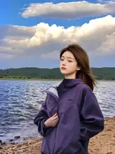 紫色の女性用アウターシェルジャケット【春夏向け・アウトドア・防風】