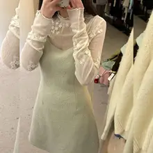 爽やかでおしゃれな透け感のキャミワンピース【エメラルドグリーン・女性用・ミニサイズ・デザインドレス】（セットアップ対応）