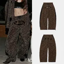 レトロなヒョウ柄の女性用ストレートパンツ【ゆったりしたフィット・カジュアルスタイル】