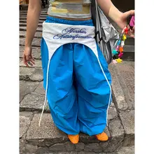 アメリカンスタイルの刺繍ウエストバンドワイドパンツ【ユニセックス・フィット・ストレートレッグ・重ね着対応】