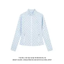 ポルカドットデザインのレディースUVカットアウター【サマーシーズン・速乾・スリムフィット】（セットアップ対応）