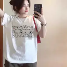 コットン製 ホワイト短袖Tシャツ【夏用・ゆったりシルエット・カジュアルデザイン】