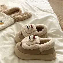 クリスマス犬デザインの厚底保温コットンスリッパ【かわいい・女性用・防寒・裏地ファーフィット】
