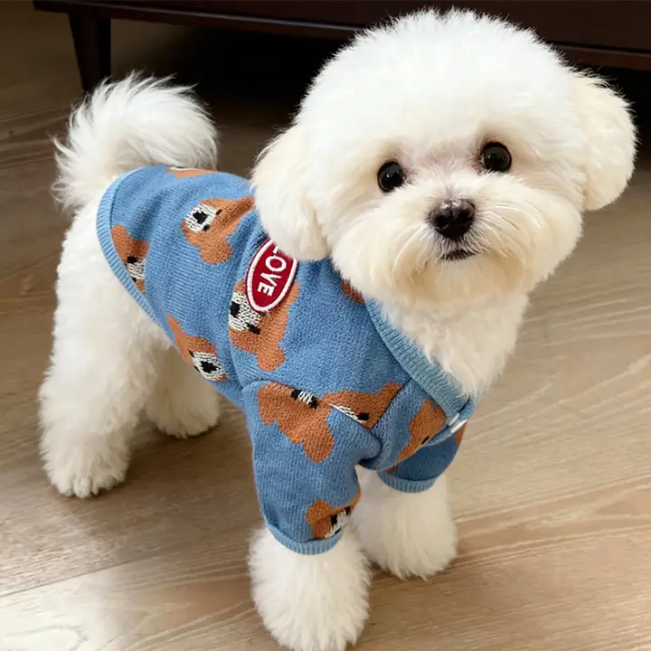 小型犬用冬用厚手ニットセーター【マルチーズ風クマ柄・保温性抜群】