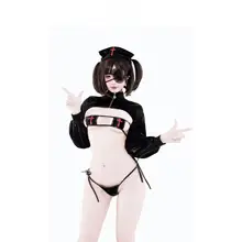 セクシーな黒の質感ベロアコスチューム【ナース風・コスプレ・撮影用】（セットアップ対応）