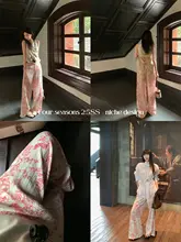 水墨プリントの新中華風パンツ【夏用・ルーズフィット・ワイドレッグ】（セットアップ対応）
