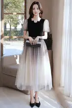 エレガントな長袖フレンチスタイルイブニングドレス【軽やかな高級感・冬用・成人礼・女性用】