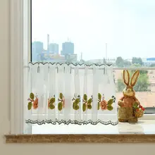 カーテン 短い 穴あけ不要[台所・トイレ用・コットン・リネン・刺繍デザイン]