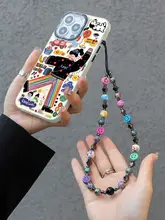 火山石デザインのスマホ用吊り下げストラップ【かわいい笑顔モチーフ・ショートタイプ・iPhoneケース対応】