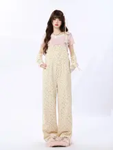 春夏向けフラワープリント背負いパンツ【ストレート・ルーズフィット・小柄対応】（セットアップ対応）