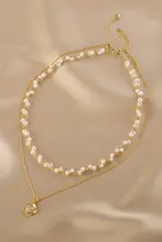 二重編み込みパールネックレス【山茶花ペンダント付き・ロングデザイン・女性用】