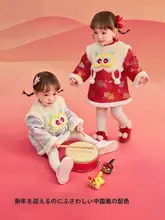 春秋用 女の赤いベビードレス【可愛いデザイン・お祝い用】