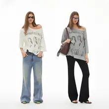 アメリカン風ビンテージスタイルビッグフィット人物プリントTシャツ