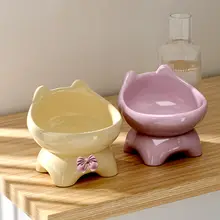 猫用陶器フードボウル【可愛いデザイン・水飲み兼用・転倒防止・首を守る】