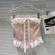 リボン付きレースエッジのカシュクールタンクトップ【女性用・ウエストマークデザイン】