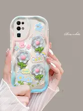 水色の立体花デザインのスマートフォンケース【ソフトシリコン・防摔機能・華やか】（セットアップ対応）