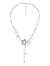 星柄デザインの猫ネックレス【氷のような青・トロピカルタッセル・胸元のアクセント】