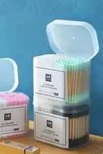 使い捨て両頭綿棒【陶器収納ケース付き・家庭用・衛生的】