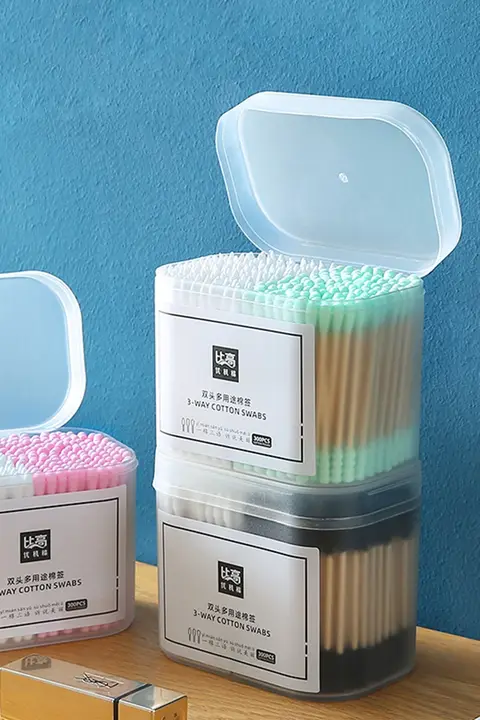 使い捨て両頭綿棒【陶器収納ケース付き・家庭用・衛生的】