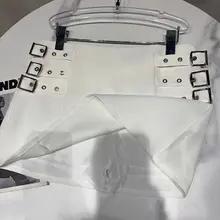 金属カギ付きデザインの重工ショートスカート【Aライン・女性用・クールスタイル】（セットアップ対応）