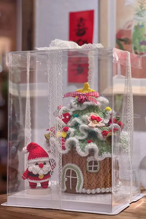 手作りの毛糸で編んだクリスマスツリーハウス収納ボックス材料キット【クリスマスギフト・DIYクラフト】
