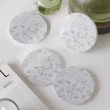 フランス風植物デザインの吸水コルクセラミックコースター【滑り止め・オフィス用】