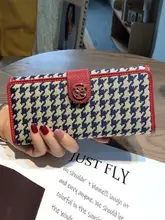 おしゃれな千鳥格デザインのロング財布【スマホ対応・本革ハンドバッグ付き】