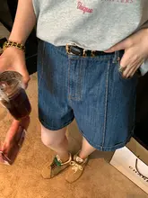 ルーズフィット ヴィンテージ風バンブーストライプデニムショートパンツ【極上の柔らかさ・夏用・プレミアムデザイン】