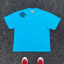 肩に英文デザインのオーバーサイズ可愛い学生カップル用短袖Tシャツ【素材感良好・極上の柔らかさ】