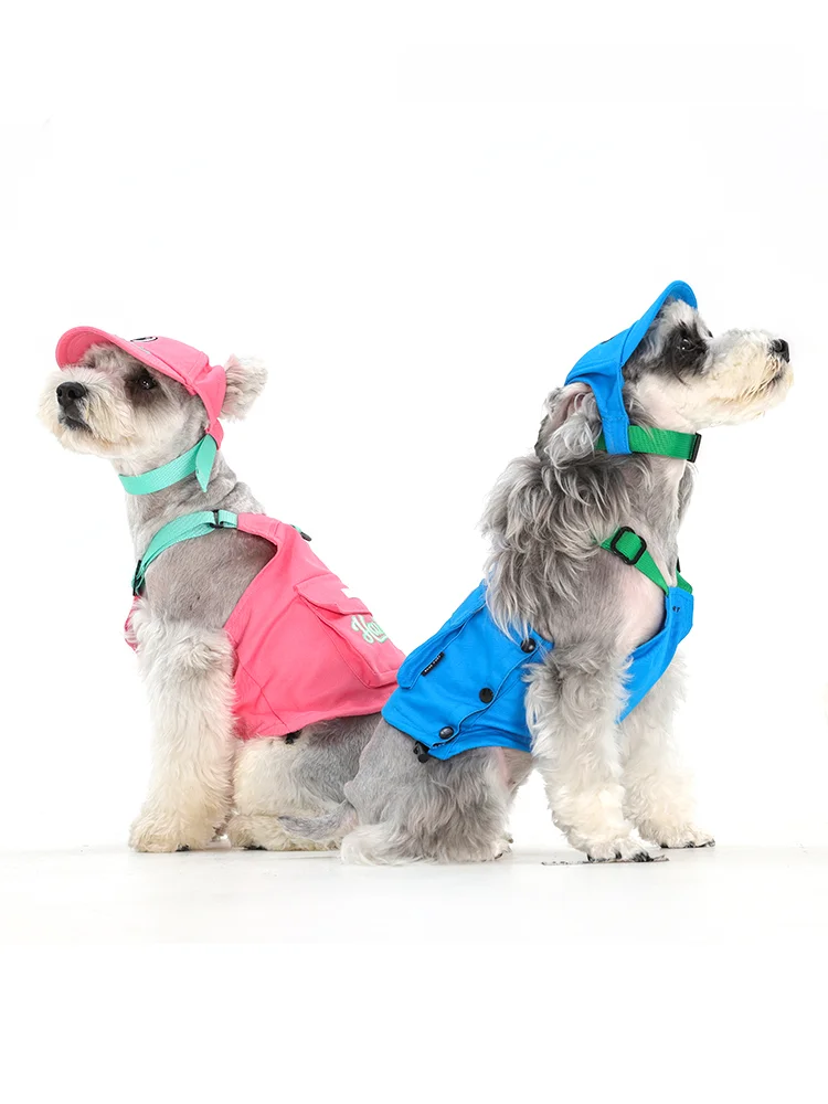 キャンプ犬用コットンタンクトップ：リード付きハーネスデザインで快適なアウトドアライフを実現