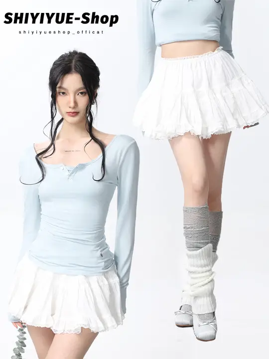 SHIYIYUE バレエスタイル ホワイト ハイウエスト スカート【Aライン・レース・春夏用】