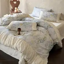 ロマンティックな水墨植物柄の花卉デザインベッドカバー【コットン二重・柔らか く通気性抜群】（セットアップ対応）