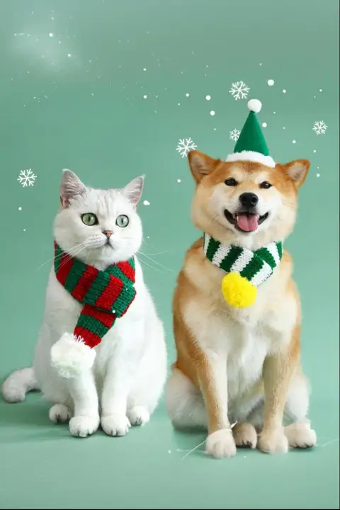ペット用クリスマスニットストライプスカーフ【猫・犬・ウサギ用・保温性・厚手】