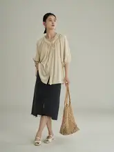 涼しげなVネックパフスリーブブラウス＆ショートパンツ【夏用・セットアップ対応】