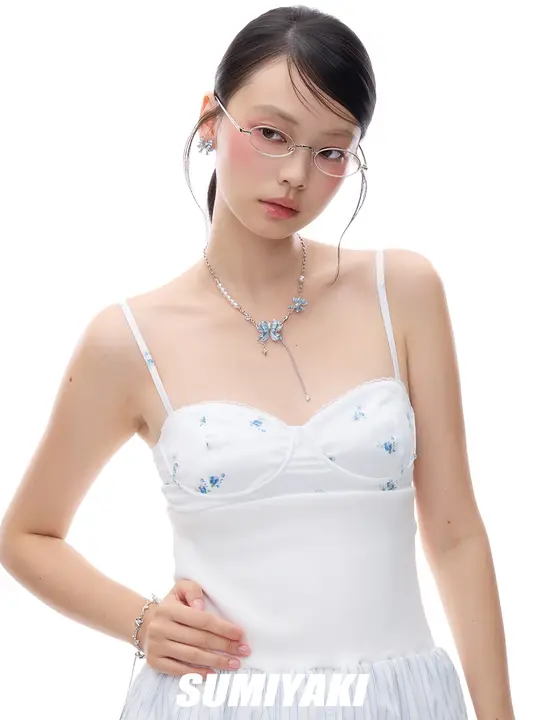シルク風 蝶尾デザインネックレス【パール付き・調節可能・フィッシュテールスタイル】