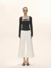 秋春用バイカラーリボン付きTシャツ【ドット柄・ストライプ・スクエアネック・極上の柔らかさ】（セットアップ対応）