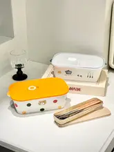 可愛いキャラクター デザイン 陶器製ランチボックス【フタ付き・電子レンジ対応・仕切り付き】