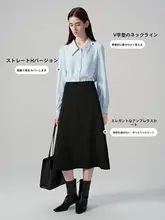 レディース ブルーシフォン長袖シャツ【通勤・小柄向け・職業面接用】