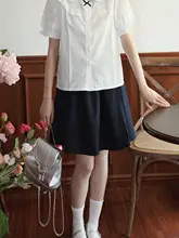 レディース Aラインスカート【ショート・コットン素材・ウエストゴム・ダークブルー】