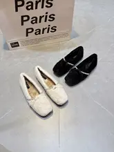 温もりのあるマリージェーンシューズ【加絨・快適なフラット・ビーズ装飾】