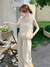 雪柄ノースリーブチュニックとパンツの夏用レディースコーディネート（セットアップ対応）
