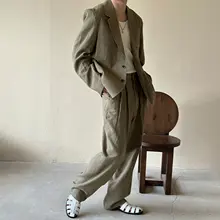 麻製カジュアルジャケット【春秋用・アメリカン＆イギリススタイル・ダブルプリーツパンツ・二件組（セットアップ対応）】