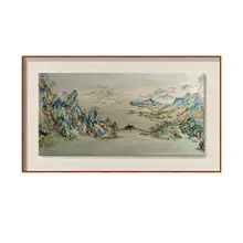新中式千里江山図 手描き油絵【茶室・リビングの装飾に最適・寝室用】