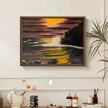 南洋風の手描き山水油絵【美しい風景・テクスチャ風合い】