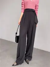 高腰ストレートワイドパンツ【秋冬・キャラメルカラー・フィット】（セットアップ対応）